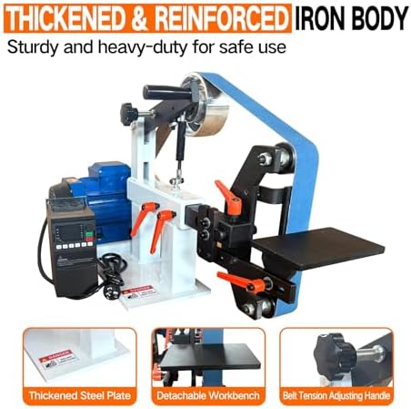 Belt Grinder Sander with VFD，2x72-inch 1500W 2HP Variable Speed Control Belt Sander with 3 Sets Grinding Tools and 3 Zirconia corundum Sanding Belts for Metalworking, Knife Making