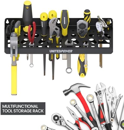 UNITEDPOWER Wall Mount Tool Storage Rack, Screwdriver Holder, Pliers Organizer, Wrench Utility Shelf, 51 Holes for Variety of Small Hand Tools, Workshop, Shed, Garage, Home