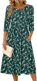 Zeagoo 3/4 Sleeve Women's Dress Casual Aline Summer Fall Midi Long Dresses
