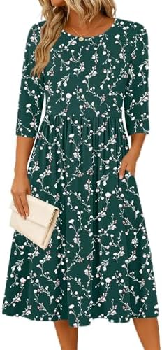 Zeagoo 3/4 Sleeve Women's Dress Casual Aline Summer Fall Midi Long Dresses