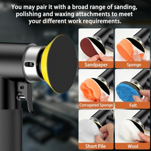 1/2/3 Inch Random Orbital Air Sander, Mini Da Sander for Auto Body Work, High Speed Pneumatic Sander for Metal & Woodworking/Car Polishing Waxing/DIY Projects(36PCS Polishing Pads, 15PCS Sandpapers)