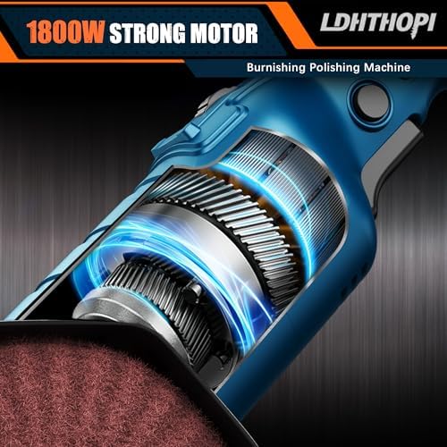 LDHTHOPI 1800W Burnishing Polishing Machine, 110V Handheld Electric Stainless Steel Polisher, 8 Variable Speed, 3100RPM for Metal with 3 Wheels, Stainless Steel, Wood