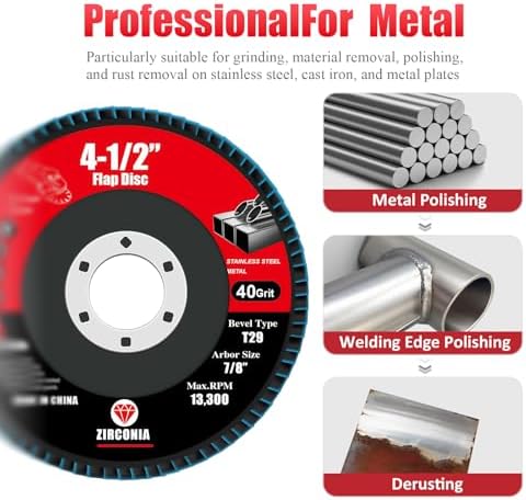 30 Pack Flap Discs 60 Grit, 4 1/2" x 7/8" for Angle Grinder,Type 29 Zirconia Grinding Wheel for Metal,Wood,Stainless Steel, Sheet Metal