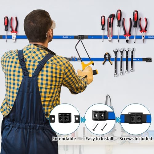 6 Pieces 24" Magnetic Tool Holder Strip, Blue Magnet Bar, Metal Tool Organizer Rack for Garage Organization, Easy To Install in Workshop, Mounting Screws Included