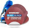 8 inch Sanding Disc Self Stick Orbital Sander Pads 10 Pack No Hole - Premium 36 Grit Sandpaper Discs Aluminum Oxide, Durable PSA Sand Paper, Round Sanding Discs Adhesive Back for Wood & Metal