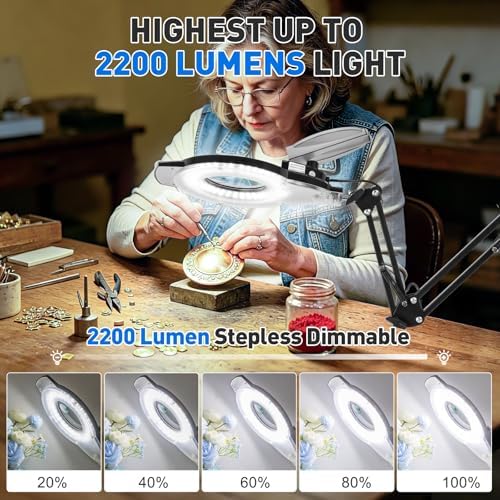 KIRKAS LED Magnifying Lamp with Clamp, 2,200 Lumens Dimmable 35in 12X 30X