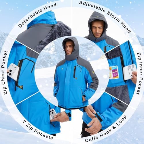 QPNGRP Mens Waterproof Ski Snowboard Jacket Winter Windproof Snow Coat