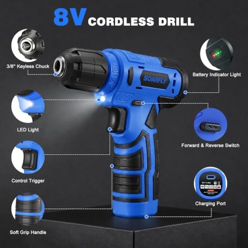 157-Piece Tool Set, 8V Cordless Drill Set, Hand Tool Kit for Men and Women