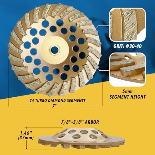 7" Diamond Grinding Wheel for Concrete Masonry 24 Segments 7/8"-5/8"