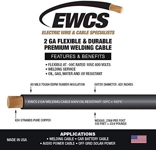 EWCS 2 Gauge Premium Extra Flexible Welding Cable 600 Volt - Back - 100 Feet - Made in The USA