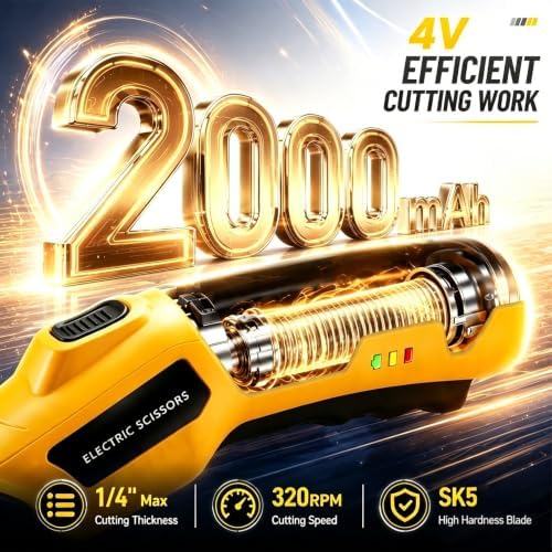 Cordless Electric Scissors, 4V Electric Mini Box Cutter Cardboard Cutter With LED Light, 2000mAh Battery High-Efficiency Brushless Motor Carpet Cutter Tool, Rotary Cutter for Cloth, Cardboard, Carpet
