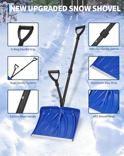 Lightweight Ergonomic Snow Shovel with Spring Assist, Dual d‑Ring Handle