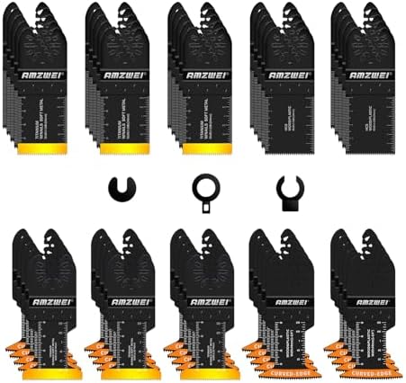 AMZWEI 50PCS Titanium Oscillating Tool Blades, Curved Edge Oscillating Saw Blades for Metal, Wood, Plastic, Quick Release Multi Tool Blades Compatible with Dewalt Milwaukee Ryobi Rockwell Fein