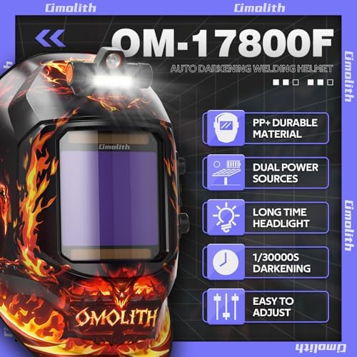 Auto-Darkening Welding Helmet, LED Light, Shade 4/5-9/9-13