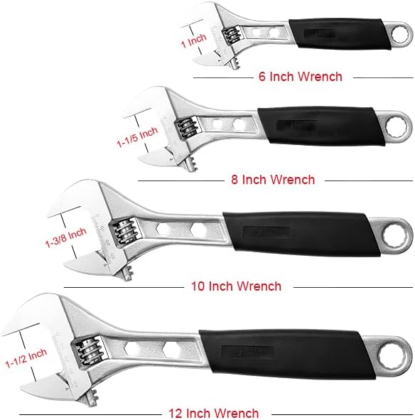 Jetech 6 Inch Adjustable Wrench with Softgrip Handle, Professional Shifter Spanner, Wide Caliber Opening, Chrome Vanadium Steel, Rust-Resistant Finish