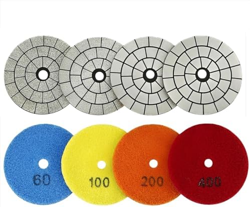 4PCS Electroplated Diamond Sanding Pad, 60#/100#/200#/400# Grit 3inch 75mm Grinding Disc Hook and Loop Backing for Stone Tile Glass Trimming & Metal Polishing & Wood Sanding