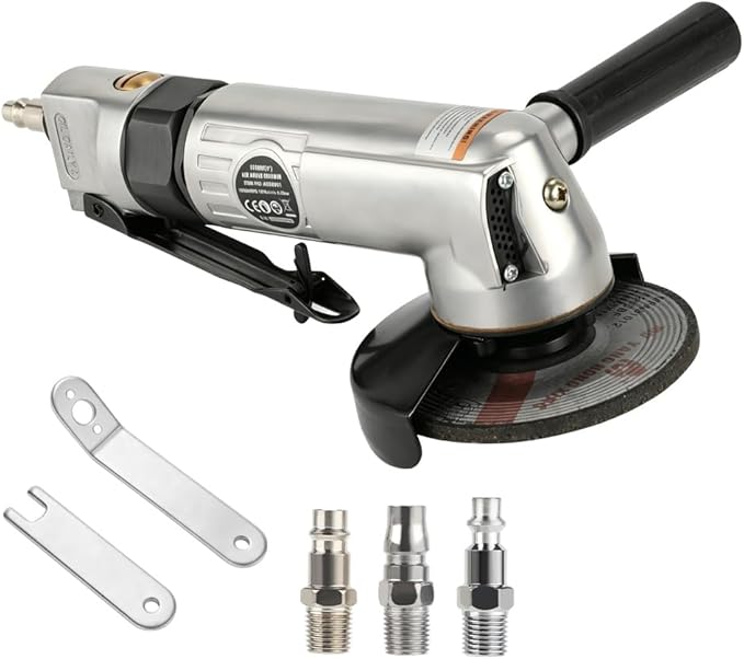 Hoteche 4-Inch Air Angle Grinder, High Speed Pneumatic Grinder, Professional Metal Cutting & Grinding Tool with Front Exhaust, Heavy Duty 1/4" Air Inlet, 90 PSI Power Tool for Fabrication