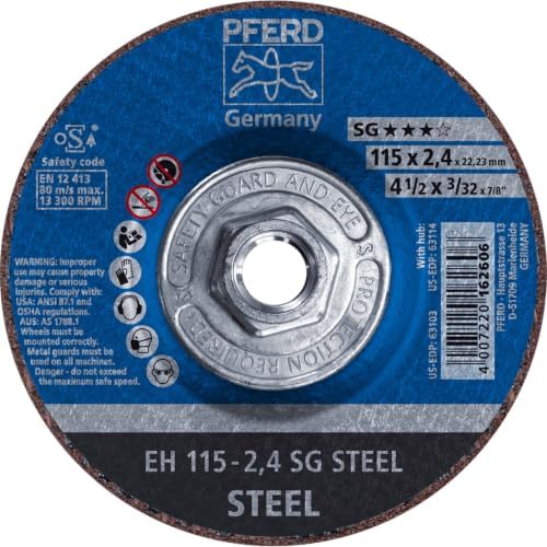 PFERD SG Steel Type 27 Cut-Off Wheel, 4-1/2" x 3/32" x 5/8"-11, Aluminum Oxide, 13,300 RPM – High-Performance Metal Cutting Disc for Steel & Stainless Steel (Pack of 10) – Part 63114