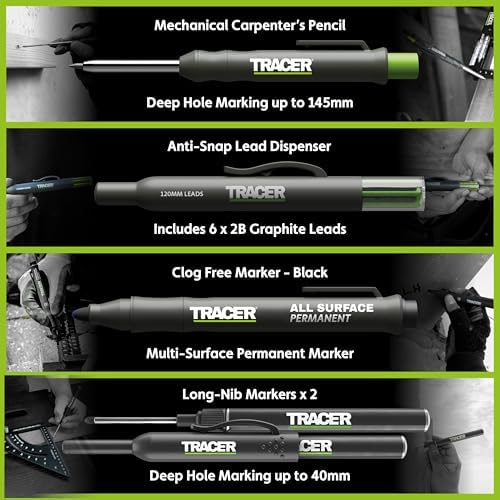 Tracer Construction Pencil Kit - Carpenter Pencils w/Markers - 5pc Set