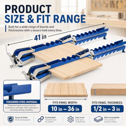 36 Inch Panel Clamps 2 Pack, 4-Way Pressure Steel Parallel Clamps, Pre-Installed Panel Clamps for Woodworking, Fits 1/2"-3" Thick & 10"-36" Wide Panels, Cutting Boards, Tabletops & Cabinet Doors