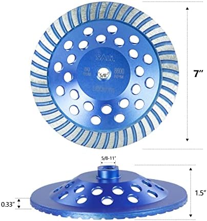 SALI 7 Inch 2pcs Concrete Grinding Wheels 43 Turbo Diamond Segments 5/8-11 Arbor Diamond Grinding Wheel Fit for Paint, Epoxy, Mastic, Coating Removal