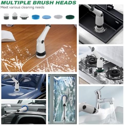 Electric Spin Scrubber, Wireless Retractable Cleaning Kit, 3 Adjustable Speed Modes, Led Light for Kitchen Bathroom Wall Tile Floor Household Daily Cleaning for Home Users Black