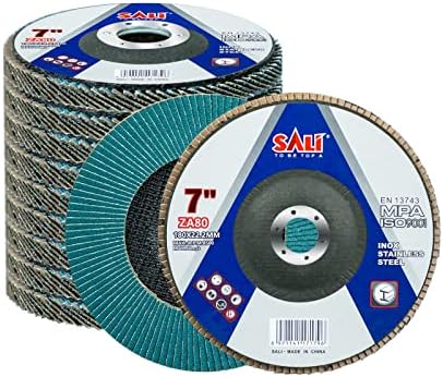Sali 10 Pack Zirconia Flap Disc 80 Grit 7" x 7/8-Inch Sanding Disc Bevel Type #29 Premium and Industrial Grade Angle Grinder Grinding Wheel High Performance Edge Grinding