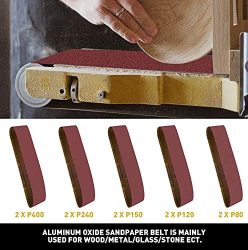 Sanding Belts 4 x 36 Kit, Aluminum Oxide Sanding Belts, Sander Belts 4x36 80-400 Grits 10 Pack and 6 Inch No-Hole Self Stick Oxide Sanding Disc Paper 80-400 Grits 12 Pack (22 Pcs)