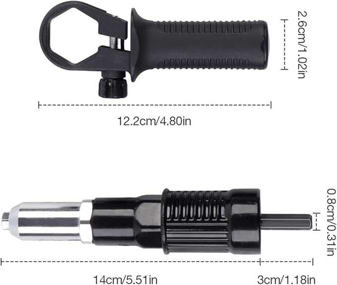 Electric Rivet Nut Drill Adapter, 2026 Professional Electric Rivet Gun Adapter Kit for Power Drill with 3/32" 1/8" 5/32" 3/16" Nosepieces, Heavy Duty Alloy Steel Riveting Tool for Automotive (Black)