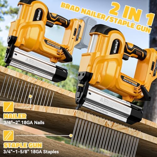 Ecarke Cordless 2 Inch Brad Nailer Compatible with DeWalt 20V Battery(Tool only),2 In 1 Electric Nail Gun,18GA Staple Gun with 1000 Nails, Battery Powered Nail Gun for Trim Wood Crafting Home DIY