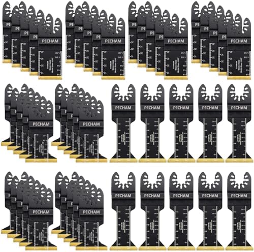 PECHAM 50PCS Titanium Oscillating Tool Blades, Universal Oscillating Multitool Blades Metal Cutting Quick Release for Hard Material Metal Nails Wood Plastic Fit Dewalt Rockwell Milwaukee Makita Bosch