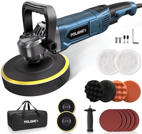 Buffer Polisher, 6 Inch/7 Inch 1600W Rotary Car Buffer Polisher Waxer, 7 Variable Speed 1000-3500 RPM, Detachable Handle for Car, Polishing, Waxing