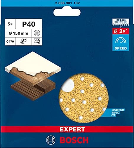 Bosch Professional 5x Expert C470 Sandpaper (Ø 150 mm, Grit 40, Accessories Orbital Sander)