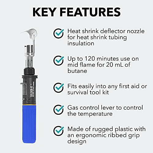 Solder-It Blue Ultra Therm Flameless Heat Gun (MJ-950) | Cordless Heat Gun with Wide Nozzle | Heavy Duty with 20 mL Butane Refill Tank | Mini Heat Gun for Crafts, Heat Shrink, and PVC Bending