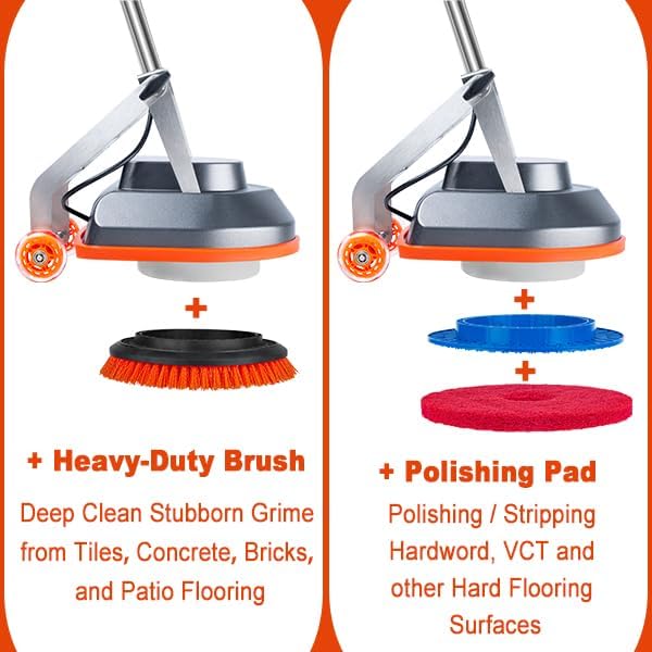 HHQ Commercial Floor Scrubber Machine with Brushes and Pads, Heavy Duty Floor Cleaner Polisher and Buffer- Deep Cleaning Tile and Grout, Hardwood Floors and Carpets without Getting on Hands and Knees