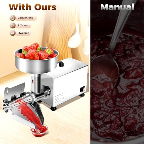 Electric Tomato Strainer, 450w 110v Commercial Stainless Steel Food Milling Machine Stainless Steel Tomato Press Strainer Tomatoes Milling Machine w/Filter for Make Ketchup Strawberry Sauce