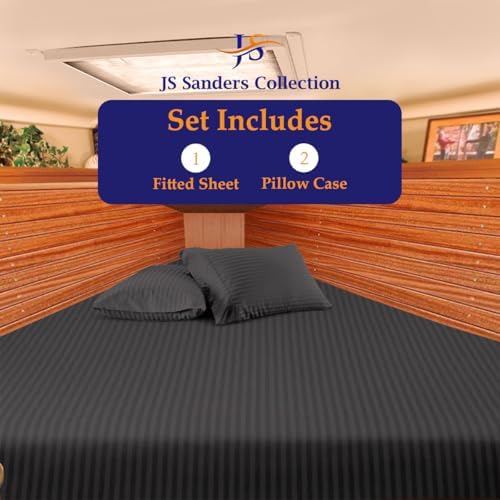 JS Sanders V Berth Boat Sheet 3 Pcs 600 TC Egyptian Cotton,Dark Grey Stripe