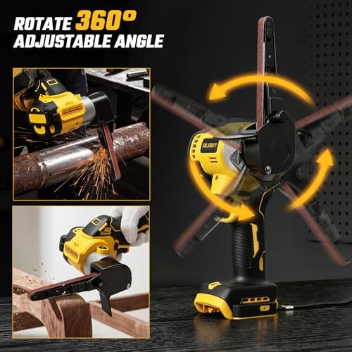 Cordless Belt Sander for Dewalt 20V Battery, 3/8"x13" Mini Detail Sander with 20PCS Belts, 360° Adjustable, LED Display, Finger Sander for Wood, Paint, Metal Rust, DIY (Battery Not Included)