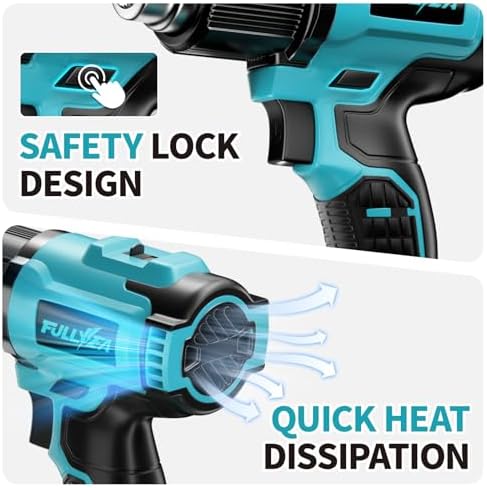 FULLYEA Cordless Heat Gun 572°F-1022°F, Portable Tool Kit with 2 Batteries