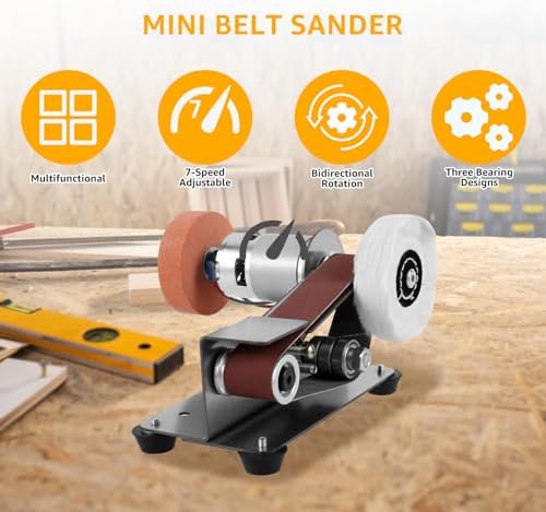 Mini Belt Sander, 15° Electric Spindle Knife Sharpener Bench Grinder Sanding Machine, 7 Adjustable Speed Electric Belt Grinder, Polishing Grinding Machine for Metal Jewelry