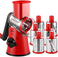 Geedel Rotary Cheese Grater Vegetable Shredder With 6 Interchangeable Blades No Slip Suction Base, Mandoline Slicer & Food Chopper for Cheese, Ice, Nuts, Vegetables, Veggie