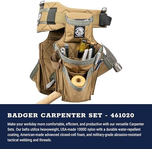 Occidental Leather Badger Carpenter Set - X-Large, Sawdust Sage - 27 Pockets & Tool Holders - Made in USA