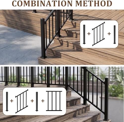 Metty Metal 2Ft W x 36in H Stair Deck Railing Kit, Textured Black AAMA2604 Powder Coat, IBC Certified Guard Rail for Deck Porch Balcony Patio Outdoor