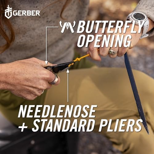 Gerber Gear Stakeout Spark - Multi-Tool Folding Knife for Backpacking, Survival, Camping, Outdoor - Pocket Tool w/Bottle Opener, Tent Stake Puller, Scissors, Tweezers - Coyote Brown