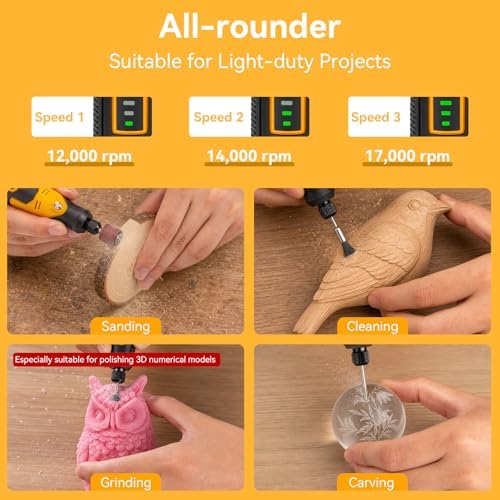 Cordless Rotary Tool - 3.6V Mini Rotary Tool for Resin 3D Prints with 58 Attachments – Compact Sanding, Polishing & Drilling Kit for Cured Resin Models, Etching, Engraving, DIY Crafts