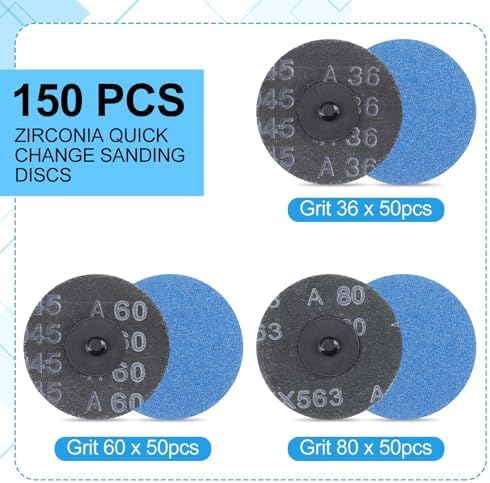 Landical 150 Pcs 3 Inch Sanding Quick Change Discs Zirconia, 36,60,80 Grits