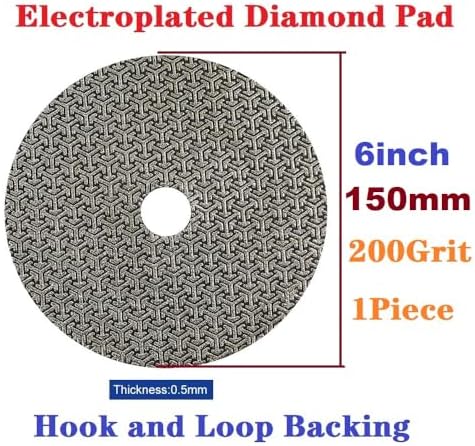 Electroplated Diamond Sanding Paper Sheet Pad,200Grit 6inch 150mm Grinding Sandpaper Pad Hook and Loop Backing for Metal Glass Porcelain Ceramic Hand Polishing & Trimming (1 Piece)