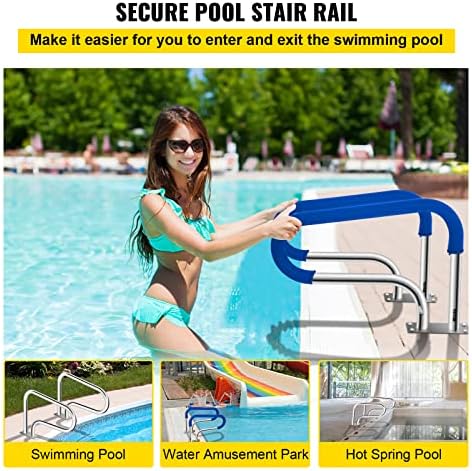 VEVOR Pool Handrail, 32 x 22.5 Swimming Pool Stair Rail, 304 Stainless Steel Stair Pool Hand Rail Rated 375lbs Load Capacity, Pool Rail with Quick Mount Base Plate, and Complete Mounting Accessories