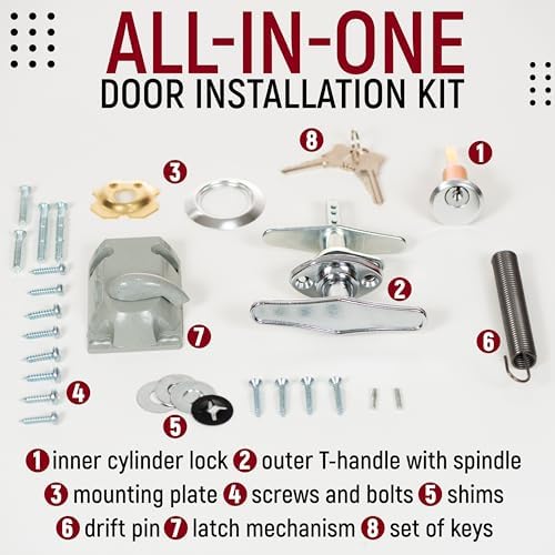 Garage Door Lock Kit, T Handle Lock Cylinder with Key, Garage Door Opener, Garage Replacement Parts