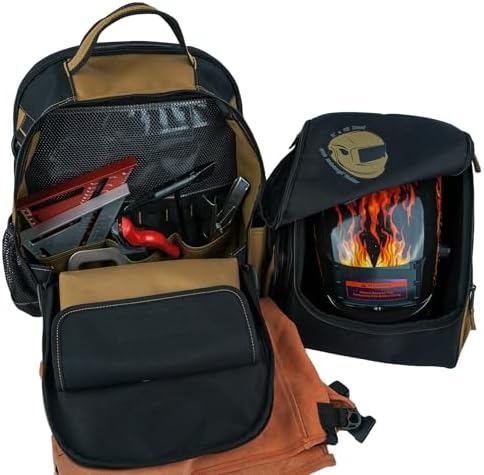 MELOTOUGH Welding Backpack for Tools and Helmet Extreme Gear Pack with Large Capacity Helmet Holder Luggage Storage Bag(Khaki